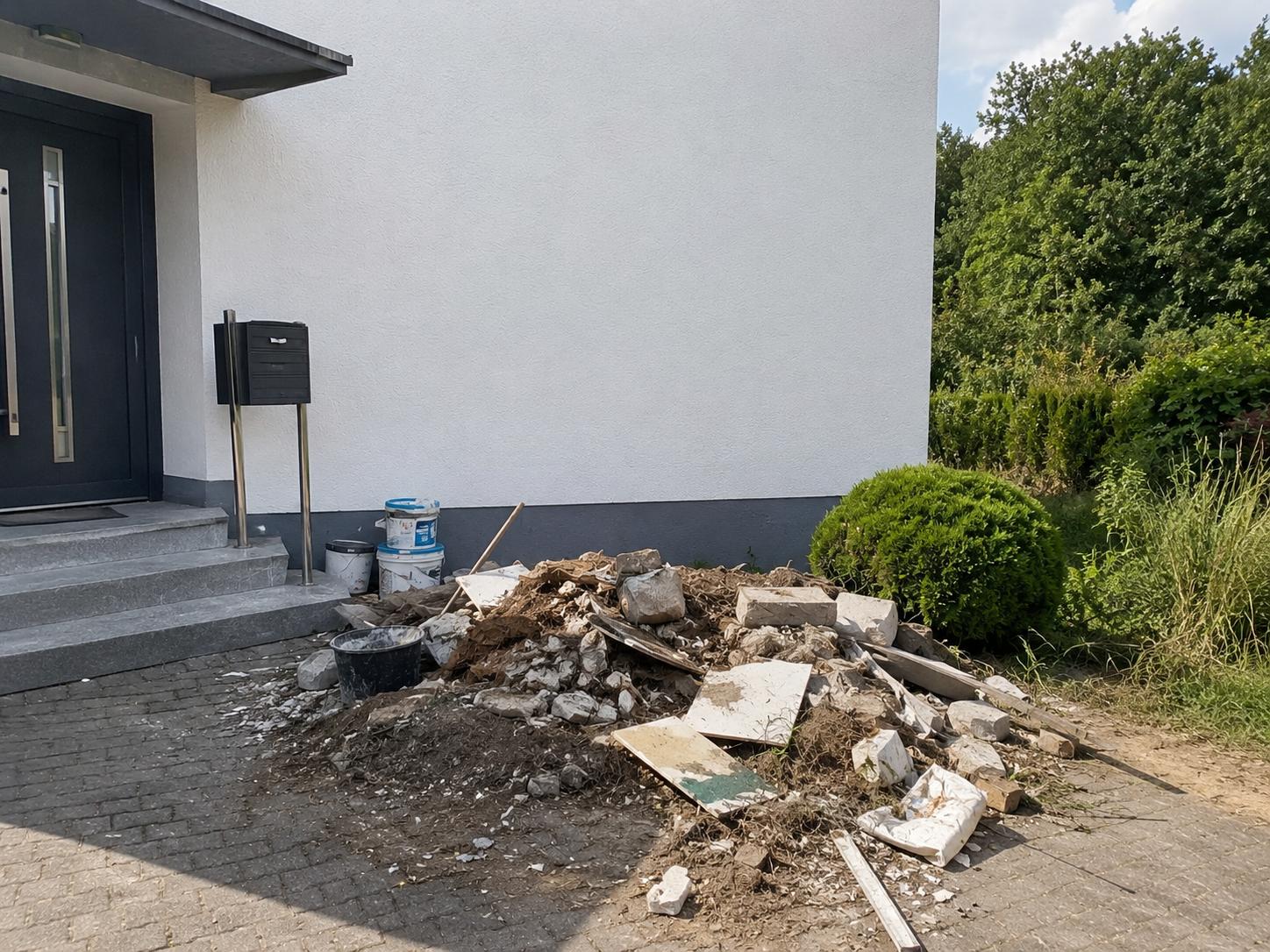 Vorher: Grundstück voller Bauschutt und Unrat